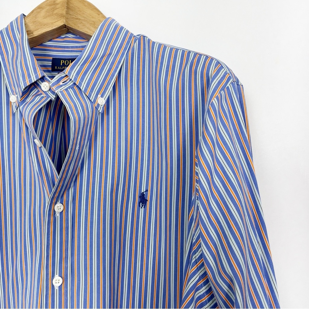 EUC Polo Ralph Lauren Men’s Blue Striped Casual Button Down Shirt Size XXL